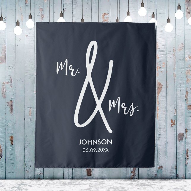 Tapete De Parede Fundo de casamento azul marinho personalizado Mr M (Navy Blue Wedding Backdrop Custom Nautical Mr Mrs
)