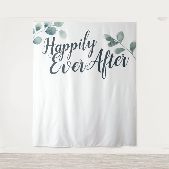 Tapete De Parede Fundo de casamento Blue Eucalyptus Happily Ever (Frente)