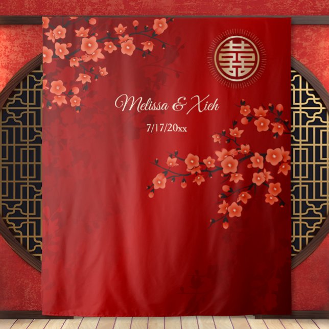 Tapete De Parede Fundo de Casamento Chinês com Cerejeiras em Flor (Criador carregado)