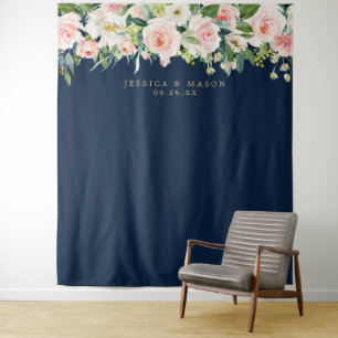 Tapete De Parede Fundo de casamento com blush dourado azul-marinho
