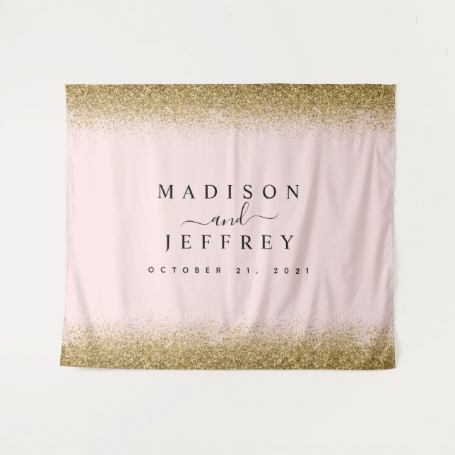 Tapete De Parede Fundo de casamento com brilho rosa e dourado (Frente (Horizontal))