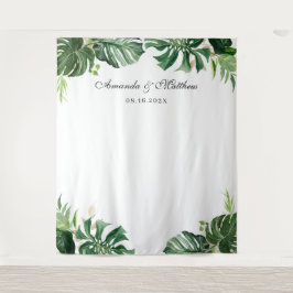 Tapete De Parede Fundo de Casamento com Folhas de Palmeira Tropical
