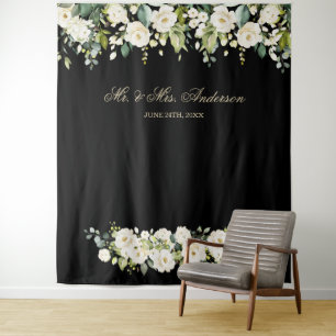 Tapete De Parede Fundo de casamento de flores brancas para cabine d