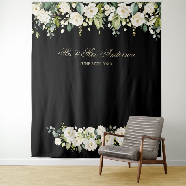 Tapete De Parede Fundo de casamento de flores brancas para cabine d (In Situ)