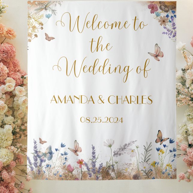 Tapete De Parede Fundo de Casamento de Jardim de Borboleta Dourada  (Criador carregado)