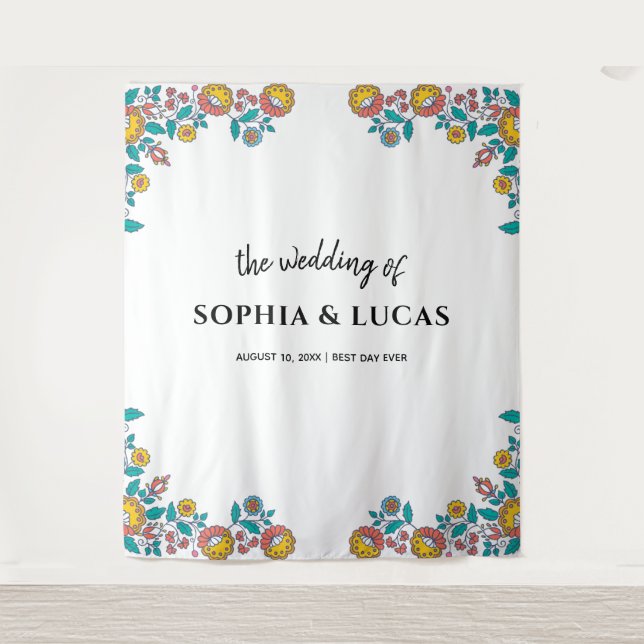 Tapete De Parede Fundo de casamento de laranjas Photobooth (Frente)