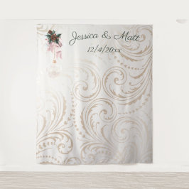 Tapete De Parede Fundo de casamento de Natal em marfim e dourado el