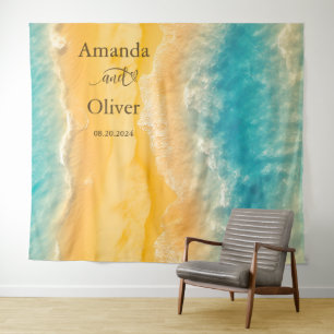 Tapete De Parede Fundo de Casamento de Teal de Ouro Chic Costeiro
