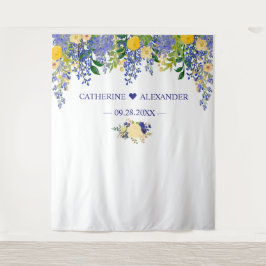 Tapete De Parede Fundo de Casamento Floral Azul e Amarelo