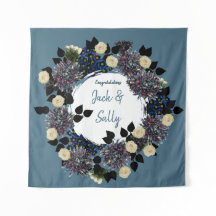 Fundo de casamento floral azul e branco