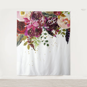 Tapete De Parede Fundo de casamento floral burgundy ousado boêmio