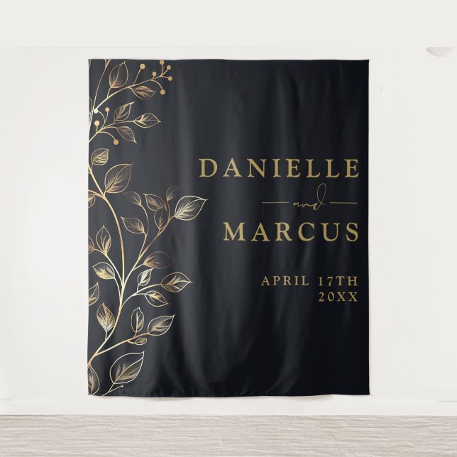 Tapete De Parede Fundo de Casamento Floral do Ouro Elegante Moderno (Frente)