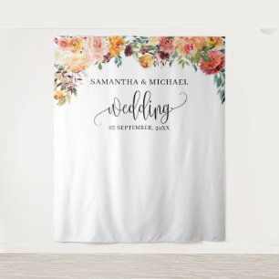 Tapete De Parede Fundo de casamento floral laranja burgundy Boho Bl