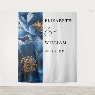 Tapete De Parede Fundo de casamento floral moderno e elegante azul