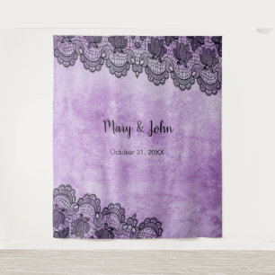Tapete De Parede Fundo de casamento gótico roxo de renda preta para