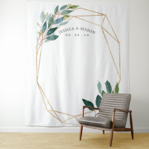Tapete De Parede Fundo de casamento Greenery Gold para cabine de fo