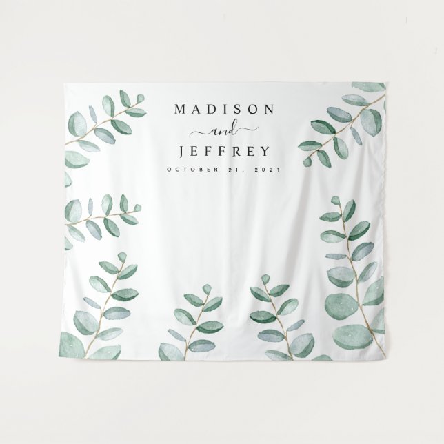 Tapete De Parede Fundo de casamento minimalista com folhagem de euc (Frente (Horizontal))