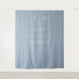 Tapete De Parede Fundo de casamento monograma minimalista azul empo