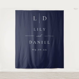 Tapete De Parede Fundo de Casamento Monograma Minimalista Azul Mari