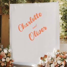 Tapete De Parede Fundo de Casamento Nomes do Casal Laranja Coral Mo