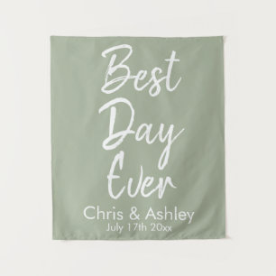 Tapete De Parede Fundo de casamento personalizado em verde sage Mel