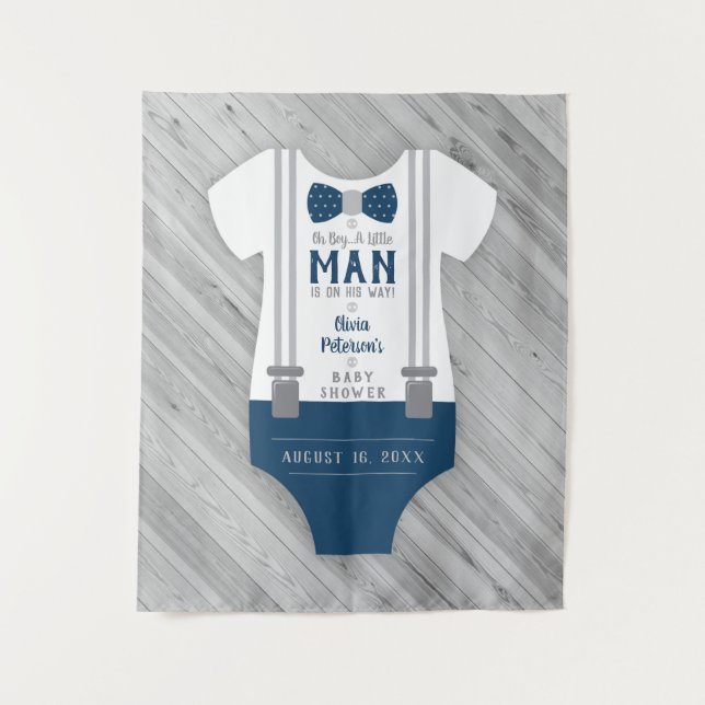 Tapete De Parede Fundo de Cena Chá de Bebê Gravata Borboleta, Azul  (Frente)