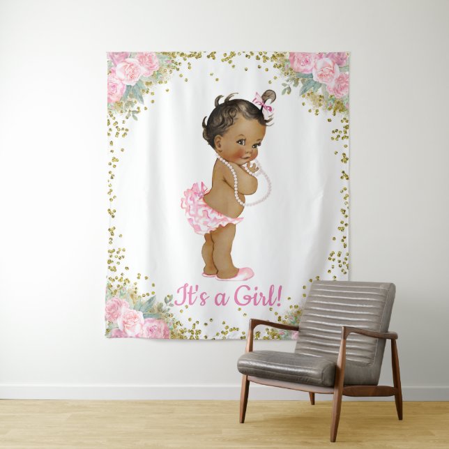 Tapete De Parede Fundo de Cena Chá de Bebê Menina Afro-Americana (In Situ)