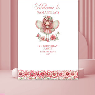 Tapete De Parede Fundo de Cena Fantasia Floral Fada Rosa Aniversári