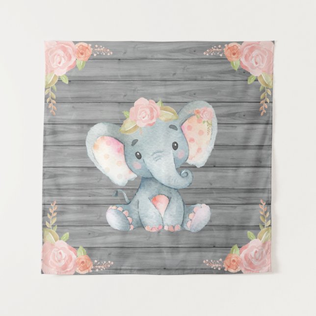 Tapete De Parede Fundo de Cena para Chá de Bebê do Elefante Rosa (Frente)