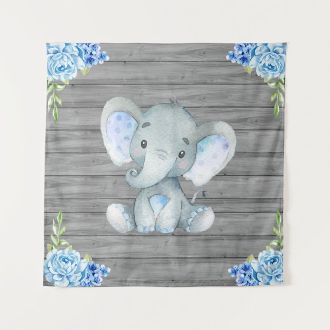 Tapete De Parede Fundo de Chuveiro de Bebê Elefante Azul (Frente)