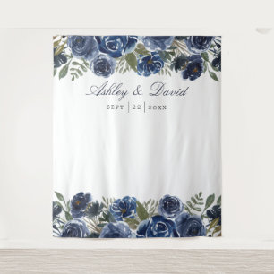 Tapete De Parede Fundo de estande de fotos de casamento floral azul