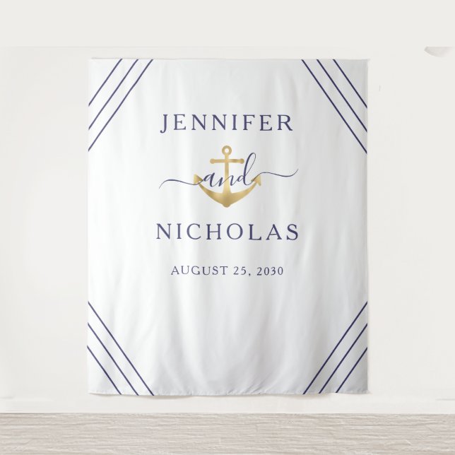 Tapete De Parede Fundo de estúdio de casamento âncora dourada náuti (Frente)