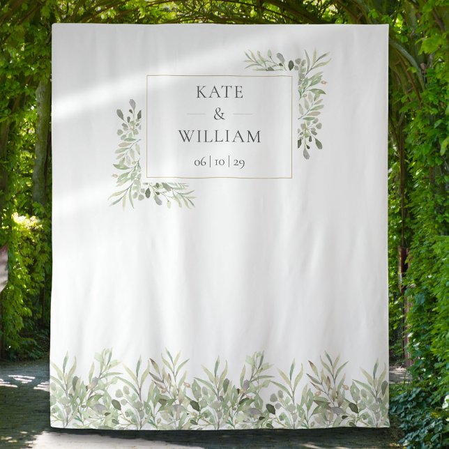 Tapete De Parede Fundo de estúdio fotográfico de casamento com folh (Greenery Foliage Wedding Photo Booth Backdrop)