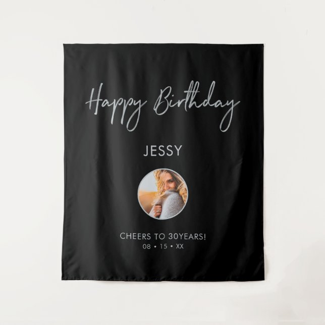 Tapete De Parede Fundo de festa de aniversário com tema Prata e Pre (Frente)