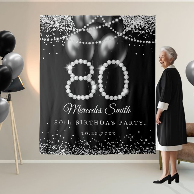 Tapete De Parede Fundo de Festa de aniversário de 80 de Ouros Bling (Elegant Diamonds 80th Birthday Party Backdrop)
