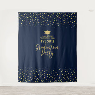 Tapete De Parede Fundo de festa de graduação dourado e azul marinho