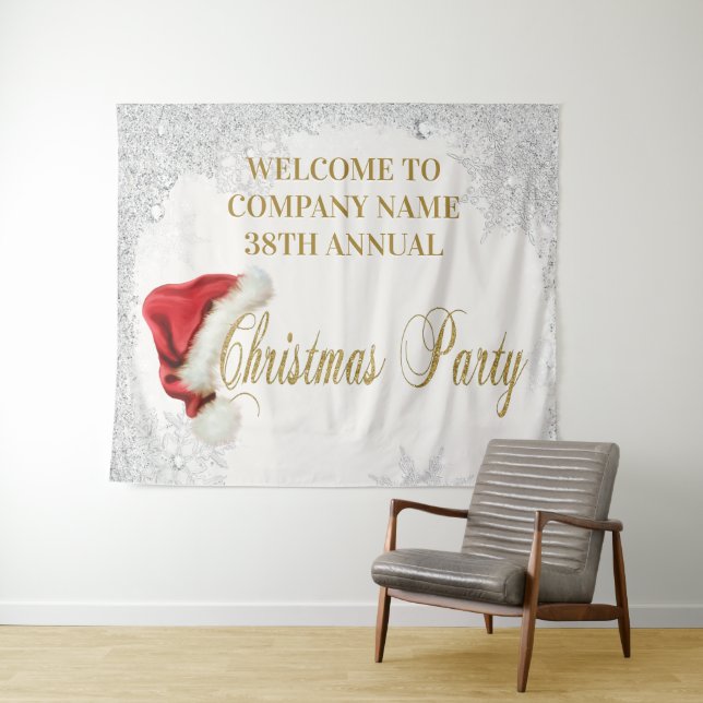 Tapete De Parede Fundo de festa de Natal com floco de neve e chapéu (In Situ (Horizontal))