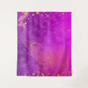 Tapete De Parede Fundo de festa exótico de elefante dourado roxo ro