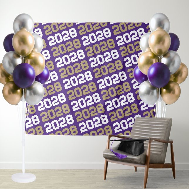 Tapete De Parede Fundo de Formatura Roxo e Dourado (Purple and Gold Repeating Class Year Graduation Party Backdrop)