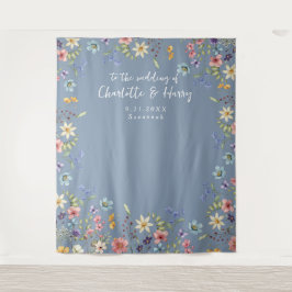 Tapete De Parede Fundo de Foto Azul de Casamento Floral Moderno