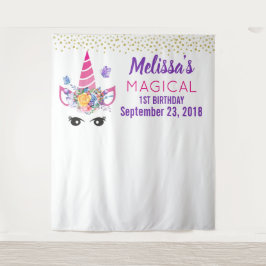 Tapete De Parede Fundo de Foto de Aniversário com Confetes e Unicór