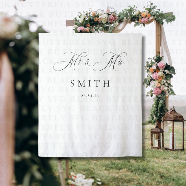Tapete De Parede Fundo de Foto de Casamento Minimalista com Letra E (Mr. & Mrs. Wedding Photo Backdrop Banner )