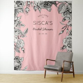 Tapete De Parede Fundo de Foto de Chuveiro de Noiva Rosa Preto Vint