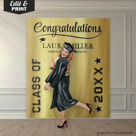 Tapete De Parede Fundo de Foto de Formatura Preto e Dourado Editáve