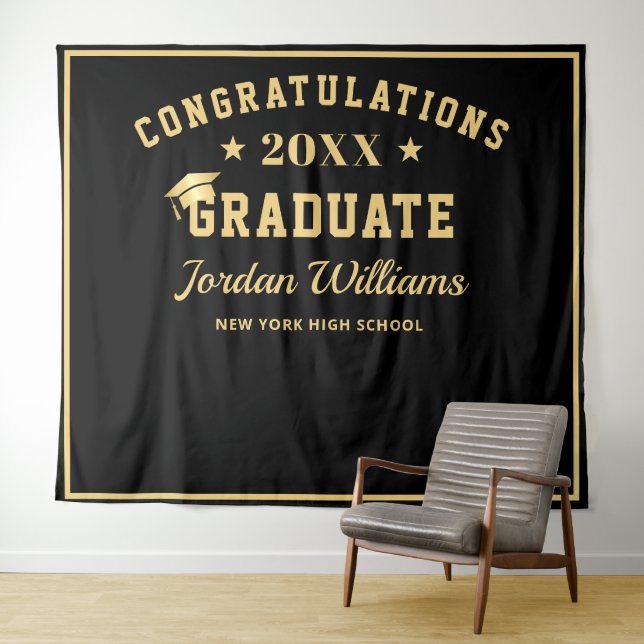 Tapete De Parede Fundo de Foto de Graduação Preto Dourado Moderno (In Situ (Horizontal))