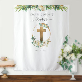 Tapete De Parede Fundo de Foto Elegante com Folhagens para Batismo