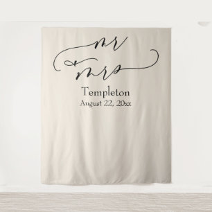 Tapete De Parede Fundo de Foto Mr & Mrs Cream com Letra Elegante