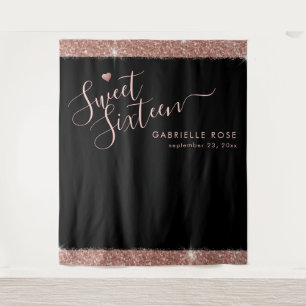 Tapete De Parede Fundo de Foto Preto Dourado Rosa Sweet 16 com Glit