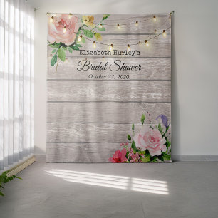 Tapete De Parede Fundo de Fotos de Chá de Noiva com Flores e Luzes