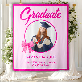 Tapete De Parede Fundo de Graduação com Laço Xadrez Rosa Vibrante